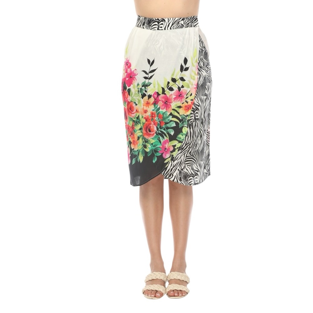Johnny Was Rayon Beach Wrap Cover up MIDI Skirt Floral Zebra Print Size XS NWT